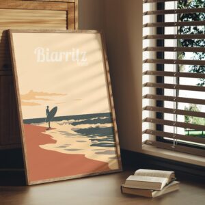 Print Biarritz Poster France Surf Waves Beachside Sunsets Wall Decor Atlantic Coast Art Print Bay of Biscay French Basque Coast Landes