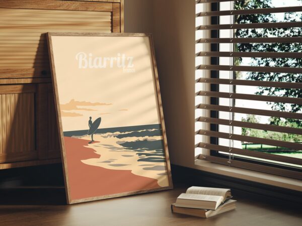 Print Biarritz Poster France Surf Waves Beachside Sunsets Wall Decor Atlantic Coast Art Print Bay of Biscay French Basque Coast Landes