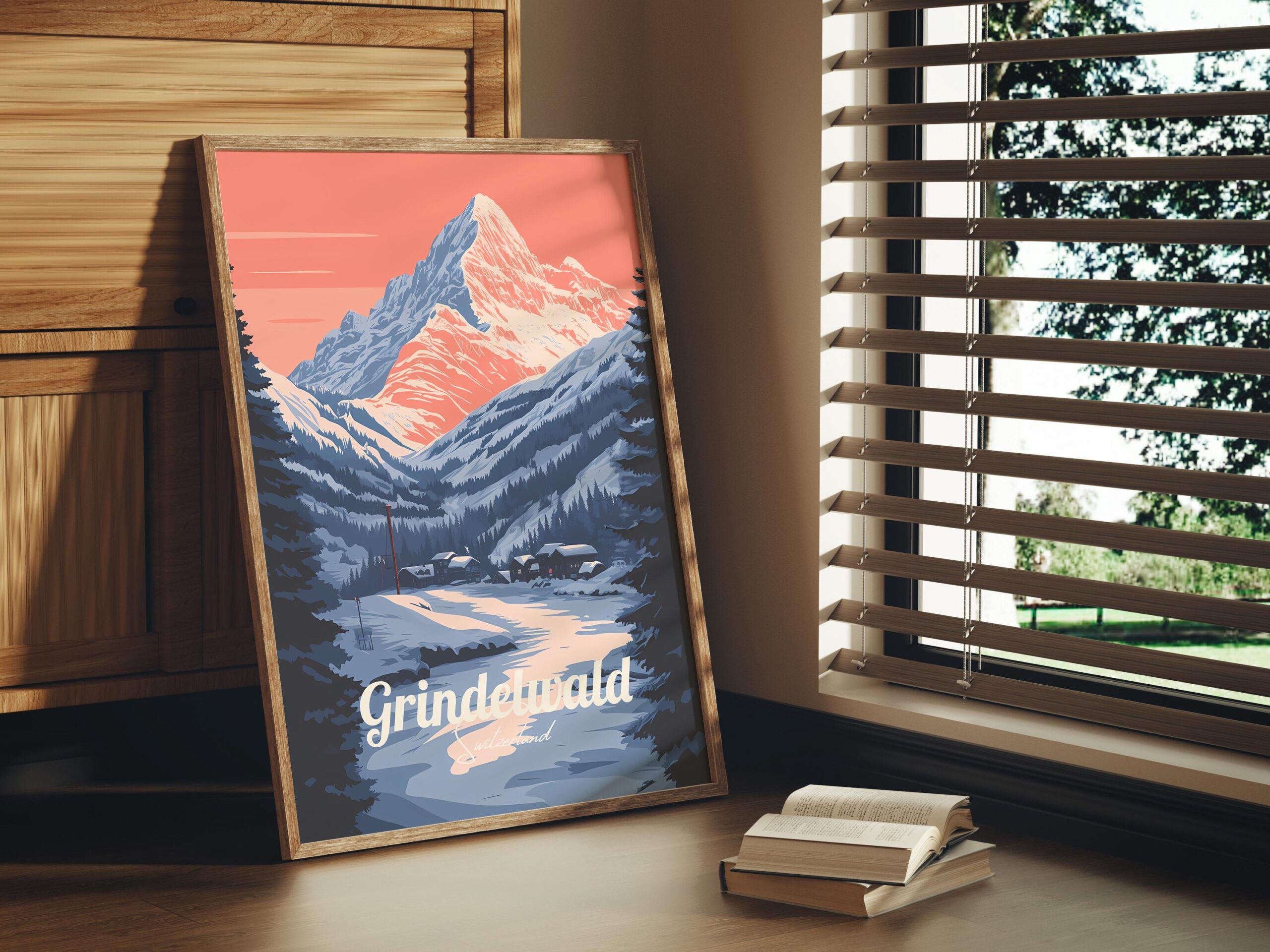 Print Grindelwald Poster Switzerland Alpine Peaks Wall Decor Swiss Alps Adventure Art Print Jungfrau Region Eiger Mountains