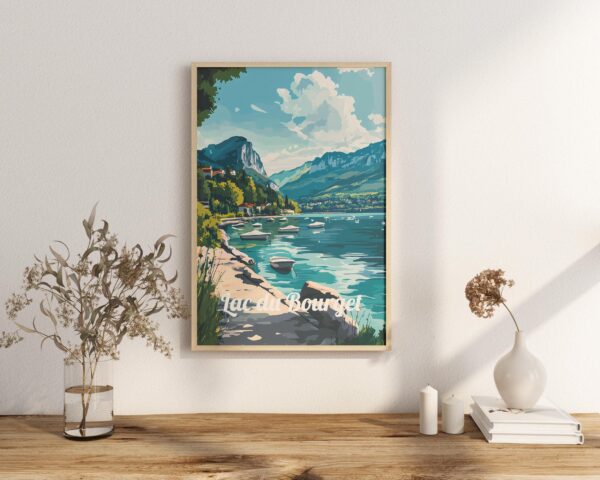 Print Lac du Bourget Poster France Mountain Lake Wall Decor Scenic Views Art Print Savoie Alps Outdoor Adventure