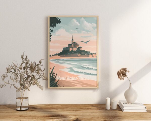 Print Mont Saint-Michel Poster France Island Abbey Wall Decor Scenic Tides Art Print Normandy Coast French Landmark Bretagne