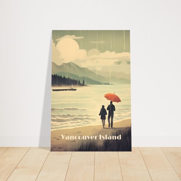 Print Vancouver Island Poster British Columbia Poster Rain and Umbrella Wall Decor Beach Strait View Art Print Canada