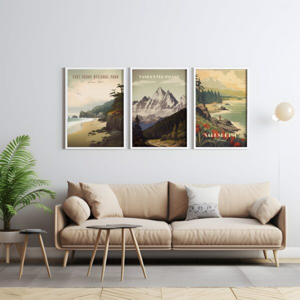 Print Vancouver Island Poster British Columbia Poster Rain and Umbrella Wall Decor Beach Strait View Art Print Canada